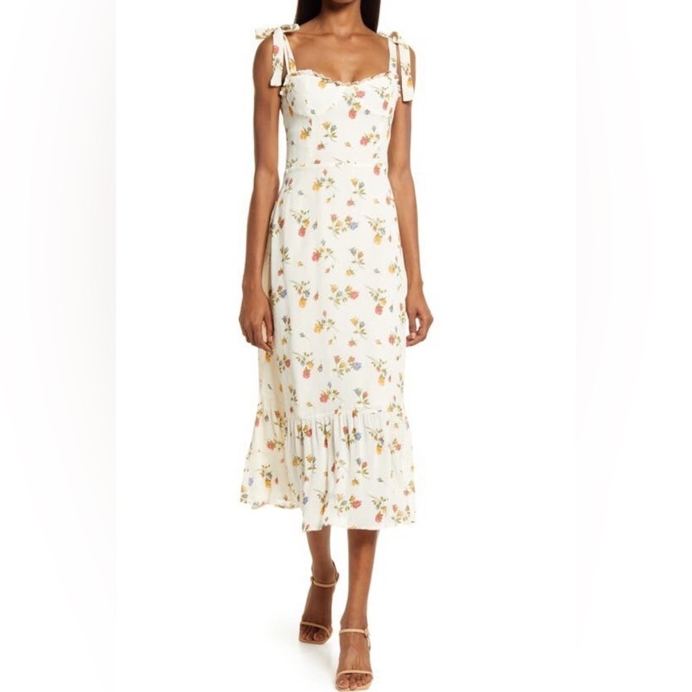 Reformation Nikkita Cream Floral Georgette Midi Dress Size 0 Feminine